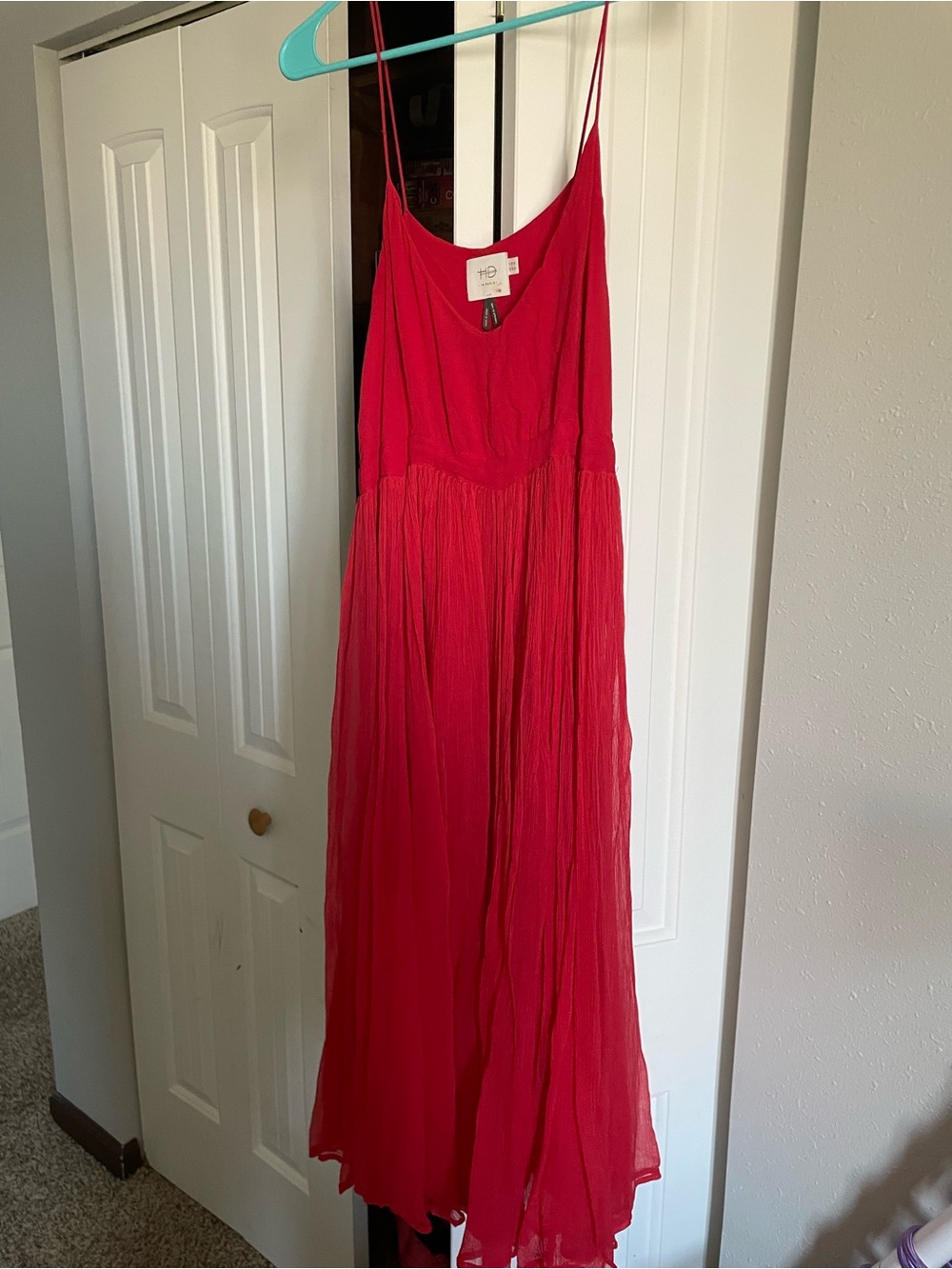 Anthropologie Bright Red V-Neck Dress
